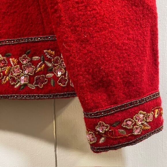 TALBOTS Beaded Red Boiled Wool Seamed Blazer Jacket Women M Petite - Picture 3 of 12